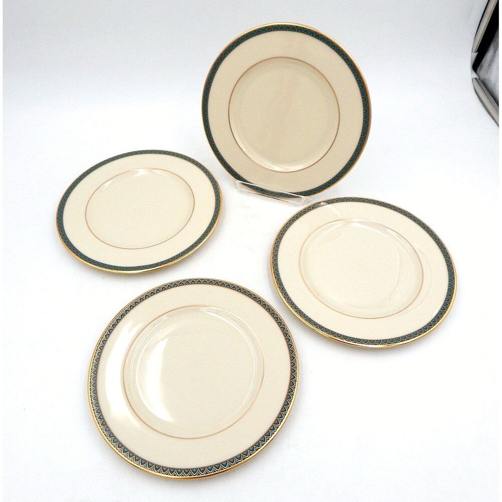 Lenox Patriot Salad Plates 8 1/2 Inch USA Set/4 Green Border Gold Arches